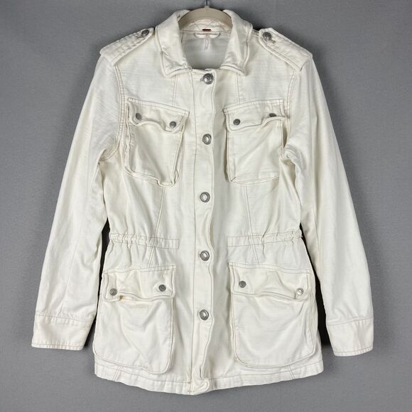 Free People Jackets & Blazers - Free People Military Cargo Jacket Womens Small White Full Zip Utility Surplus